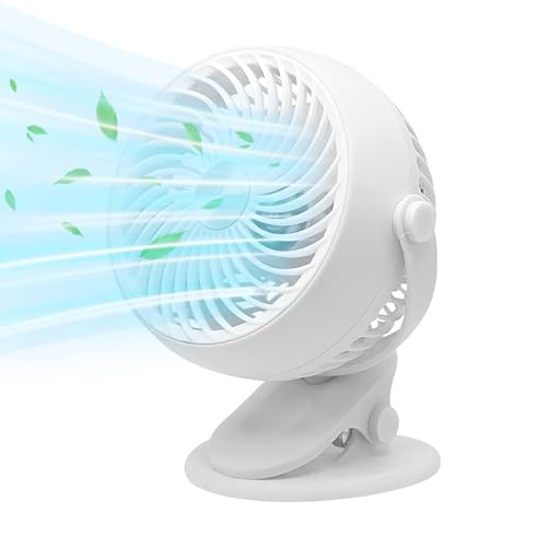 WJnflQN Klemmbarer Ventilator | Persönlicher Tischventilator Mit Klemmvorrichtung - USB-Aufladbar Leiser Luftkühler Mit Neigungseinstellung 5 Stufen Tragbar Für Camping Reise Zelt von WJnflQN