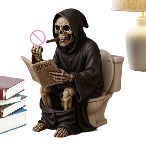 WJnflQN Skelett Deko - Halloween Figurine Sitzend Auf Toilette,Dekofigur Aus Resin Für Home Garten Outdoor Wand Party Halloween Deko von WJnflQN