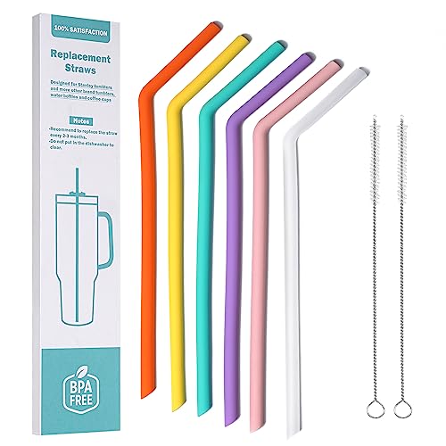 WK ieason Ersatz Silikon Strohhalme Wiederverwendbare Bendy Trinkhalme Kompatibel mit Stanley 20-40oz Becher und andere Marken mit 2 Bürsten, Farbe Ungiftige Strohhalme für Kleinkinder und Kinder von WK IEASON