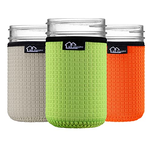 WKieason Wide Mouth Mason Jar Neoprene Sleeve 16-24OZ Mason Jar Sleeves 16OZ 24OZ Wide Mouth Sleeve Cover (16OZ, Neon Green/Orange/Grey) von WK IEASON