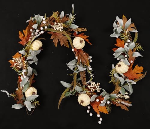 Herbsternte-Girlande, 1,8 m, künstliche Herbstdekoration mit Sonnenblumen, Kürbissen, Tannenzapfen, Thanksgiving-Dekoration (grün und braun) von WK WENKRYGDN