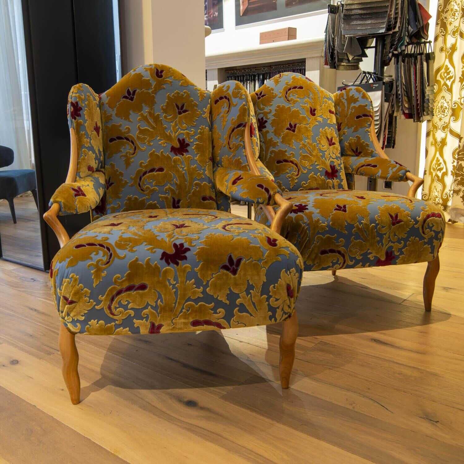 2er-Set Sessel Retrostoff Mehrfarbig Gelb Blau Rot mit Rosshaarfüllung 2er-Set Sessel Retrostoff Mehrfarbig Gelb Blau Rot mit Rosshaarfüllung von WK Wohnen