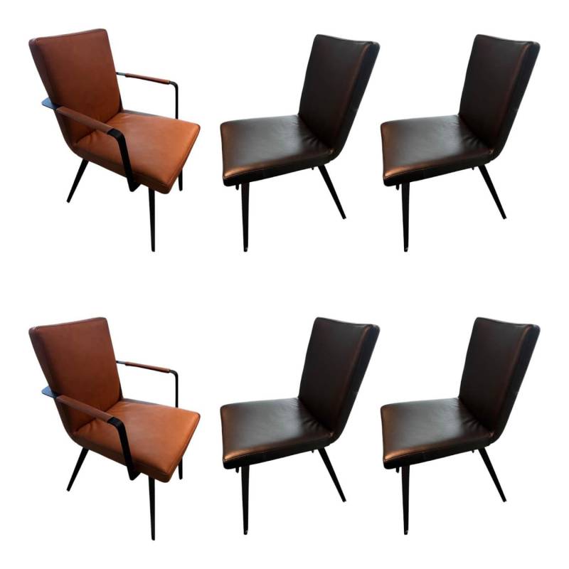 6er-Set Stuhl WK732 Leder Tendens Nero Schwarz Und Rancho Cognac Braun Gestell M... von WK Wohnen