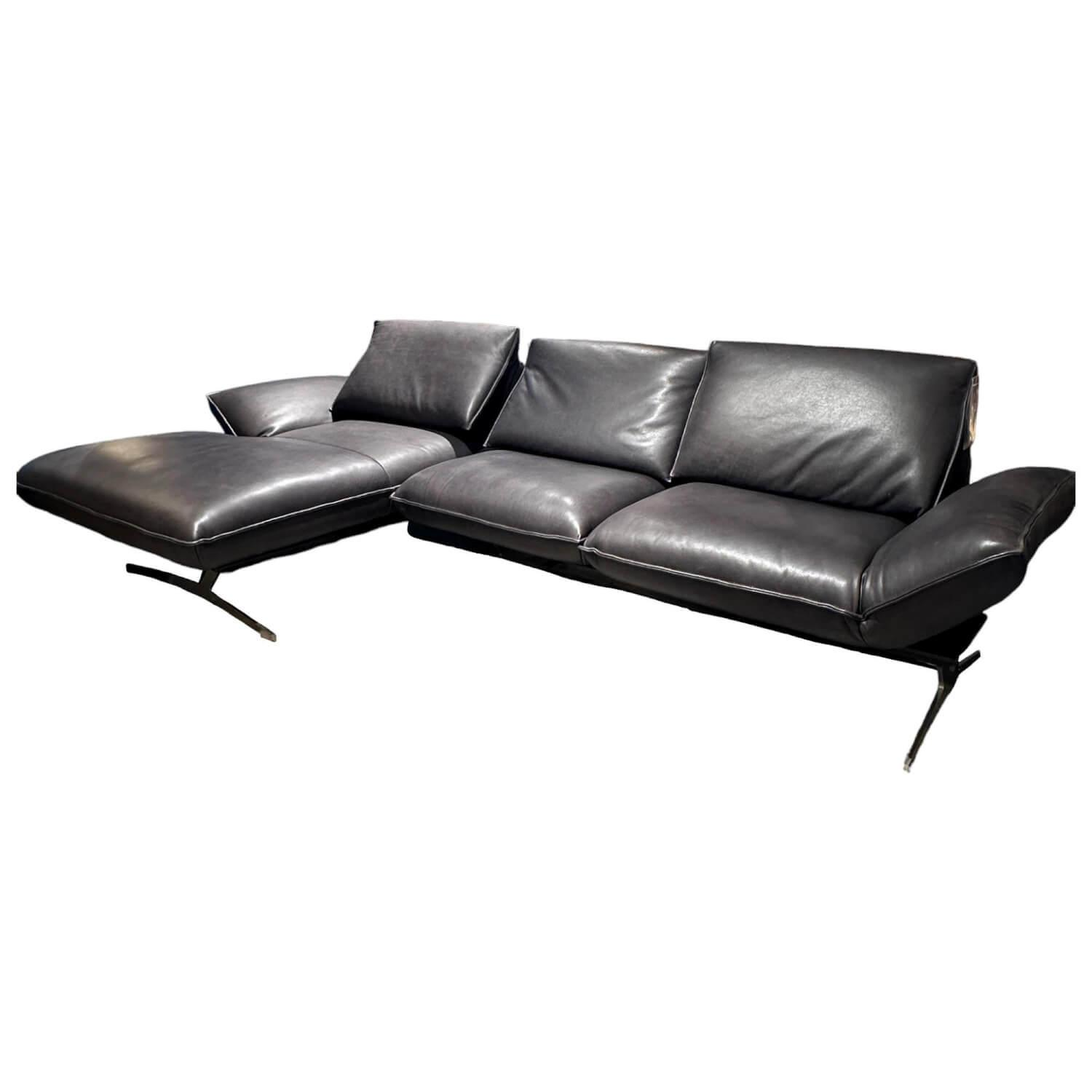 Ecksofa WK 587 Turno In Leder Bonanza Schwarz Schwertkufen Nickel Saniert Mit Fu... von WK Wohnen