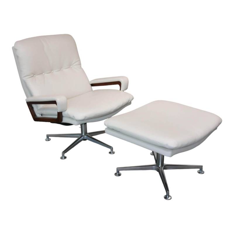 Sessel Mit Hocker WK 631 Kingchair Niedrig Bezug Leder Rustica 70239 White Unter... von WK Wohnen