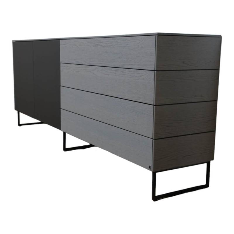 Sideboard Modell Wk 420 Viva in Eiche Grau Mattglas Lack Schwarz mit push top op... von WK Wohnen
