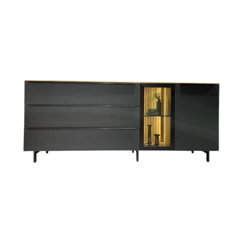 Sideboard WK 490 Baristo Asteiche Massiv Natur Belassen Geölt Front Farbglas Ant... von WK Wohnen