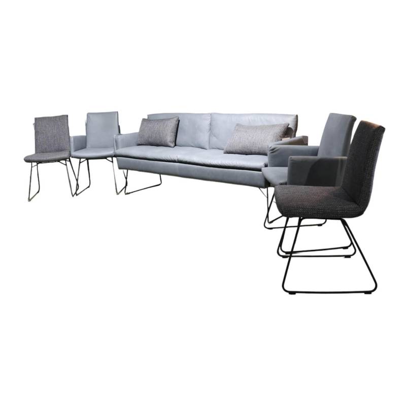 Sitzgruppe Bezug Echtleder Z6927 Blue Blau Und Stoff O7226 Dove Blue Grau Gestel... von WK Wohnen