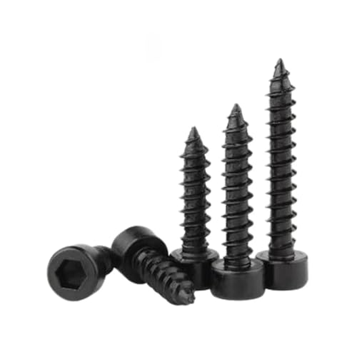 WKAIYUAN M2 M2.6 M3 M3.5 M4 M5 M6 Sechskant-Innensechskant-Blechschraube mit schwarzem Kopf, Güteklasse 8.8, Möbel-Holzschraube(M4X16mm(50PCS)) von WKAIYUAN