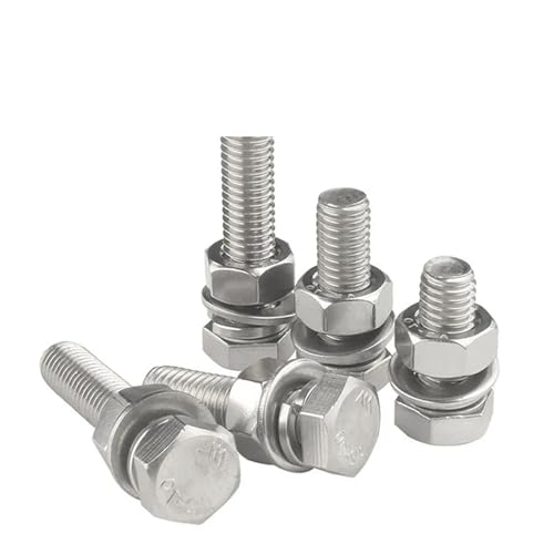 WKAIYUAN Vollgewinde 304 Edelstahl Außensechskant Sechskantschraube Mutter Unterlegscheibe Federscheibe Dichtung Kombinationsschraube(16mm) von WKAIYUAN