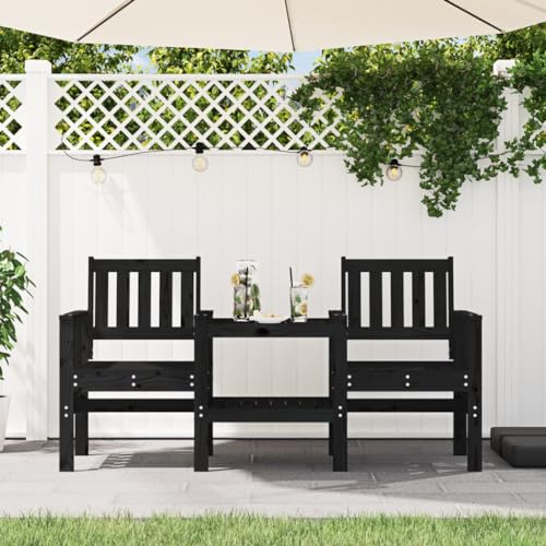 Gartenbank mit Tisch 2-Sitzer Schwarz Massivholz Kiefer Outdoor Outdoor Sitzbank Outdoor Bänke von WKIEQACO