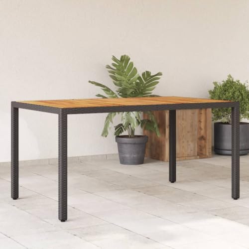 Gartentisch mit Akazienholzplatte, schwarz, 150 x 90 x 75 cm, Polyrattan, Outdoor-Tische von WKIEQACO