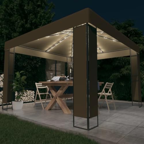 Haus & Garten, Möbel-Gazebo mit Doppeldach und LED-Lichterkette, 3 x 3 x 2,7 m, Taupe von WKIEQACO
