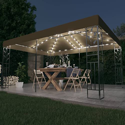 Haus & Garten, Möbel-Gazebo mit Doppeldach und LED-Lichterkette, 3 x 4 m, Taupe von WKIEQACO