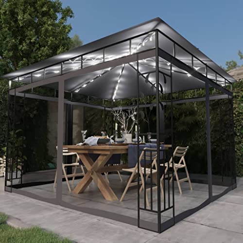 Haus & Garten, Möbel-Gazebo mit Moskitonetz und LED-Lichterkette, 3 x 3 x 2,73 m, Anthrazit von WKIEQACO