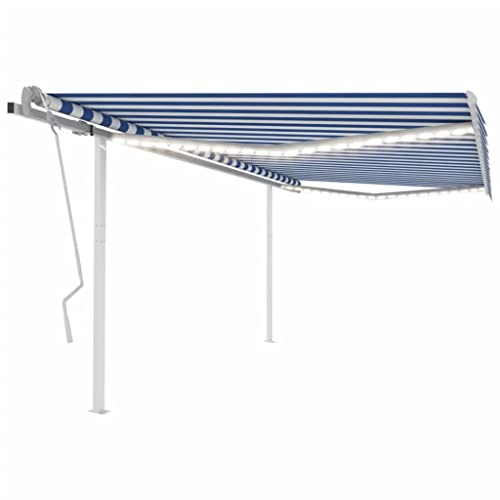 Home & Garden,Furniture-Manual Retractable Markise with LED 4.5x3m Blue and White von WKIEQACO