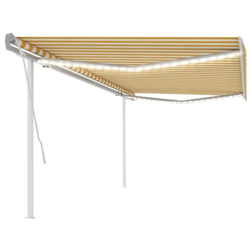 Home & Garden,Furniture-Manual Retractable Markise with LED 5x3m Yellow and White von WKIEQACO