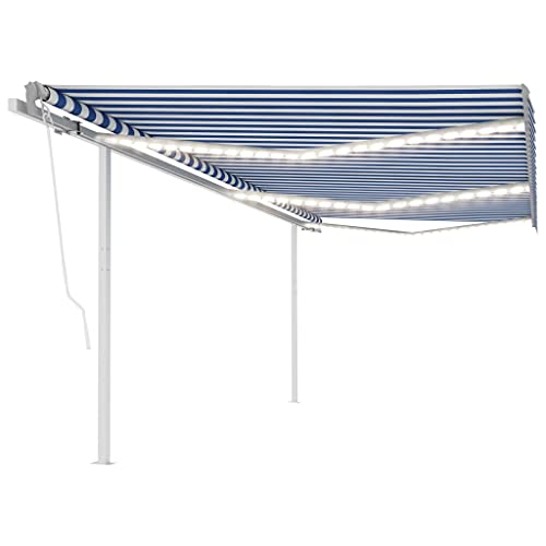 Home & Garden,Furniture-Manual Retractable Markise with LED 6x3.5 m Blue and White von WKIEQACO