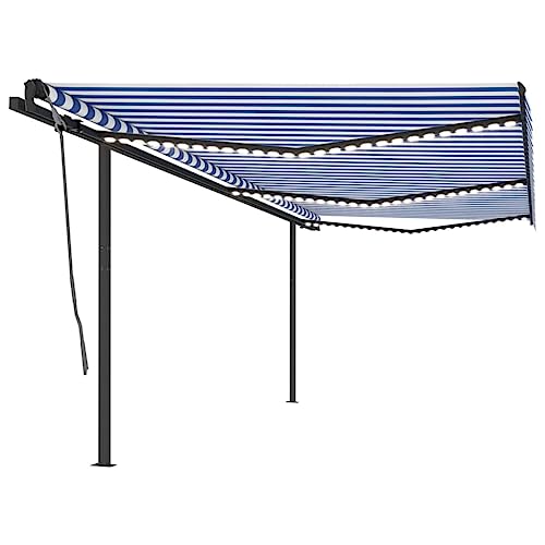 Home & Garden,Furniture-Manual Retractable Markise with LED 6x3m Blue and White von WKIEQACO