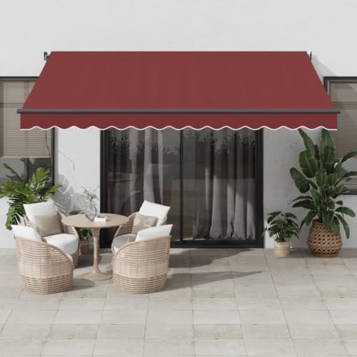 Home & Garden,Furniture-Manual Retractable Markise with LEDs Burgundy 400x350cm von WKIEQACO