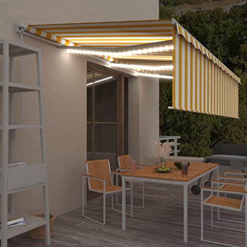 Home & Garden Möbel-Manual einziehbare Markise mit Rollo und LED, 6 x 3 m, Gelb und Weiß von WKIEQACO