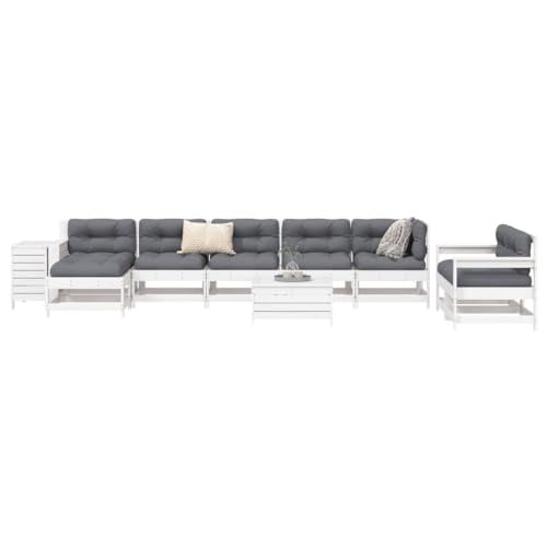 WKIEQACO 10-teiliges Gartensofa-Set, weiß, Massivholz, Kiefernholz, Outdoor-Sets von WKIEQACO