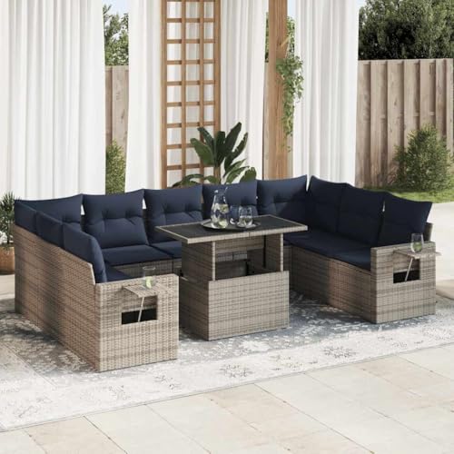 WKIEQACO 10-teiliges Gartensofa-Set mit Kissen grau Polyrattan Akazie Outdoor Sets WKIEQACO 10-teiliges Gartensofa-Set mit Kissen grau Polyrattan Akazie Outdoor Sets von WKIEQACO