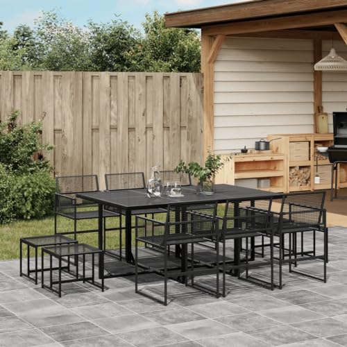 WKIEQACO 11-teiliges Garten-Esszimmer-Set, schwarz, Poly-Rattan, Outdoor-Sets von WKIEQACO