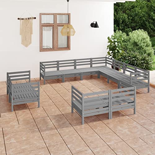 WKIEQACO 11-teiliges Garten-Lounge-Set Massivholz Kiefer grau Outdoor Sets von WKIEQACO