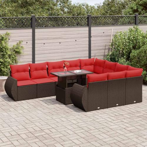 WKIEQACO 11-teiliges Gartensofa-Set mit Kissen braun Polyrattan Akazie Outdoor Sets WKIEQACO 11-teiliges Gartensofa-Set mit Kissen braun Polyrattan Akazie Outdoor Sets von WKIEQACO