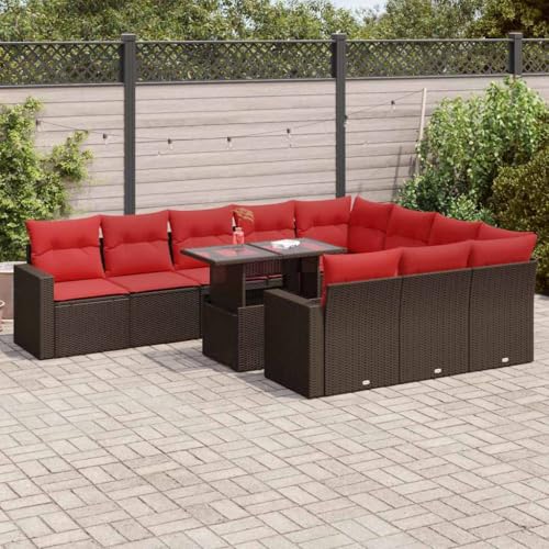 WKIEQACO 11-teiliges Gartensofa-Set mit Kissen grau Polyrattan Akazie Outdoor Sets WKIEQACO 11-teiliges Gartensofa-Set mit Kissen grau Polyrattan Akazie Outdoor Sets von WKIEQACO