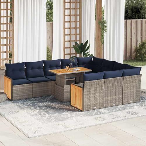 WKIEQACO 11-teiliges Gartensofa-Set mit Kissen grau Polyrattan Akazie Outdoor Sets WKIEQACO 11-teiliges Gartensofa-Set mit Kissen grau Polyrattan Akazie Outdoor Sets von WKIEQACO
