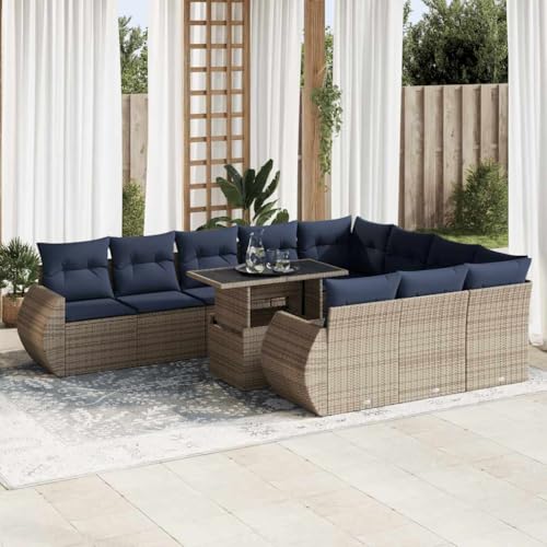 WKIEQACO 11-teiliges Gartensofa-Set mit Kissen grau Polyrattan Akazie Outdoor Sets WKIEQACO 11-teiliges Gartensofa-Set mit Kissen grau Polyrattan Akazie Outdoor Sets von WKIEQACO