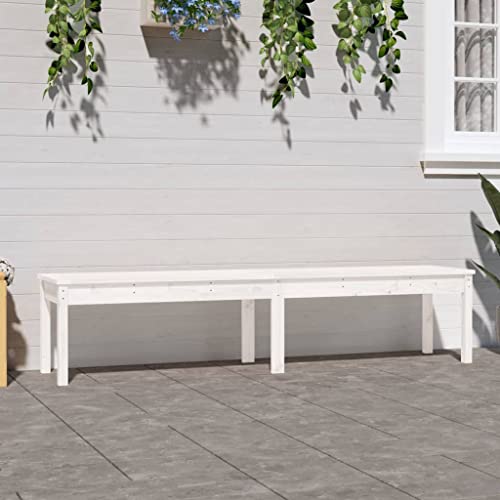 WKIEQACO 2-Sitzer Gartenbank Weiß 203,5x44x45cm Massivholz Kiefer Outdoor Sitzbank Outdoor Sitzbänke von WKIEQACO