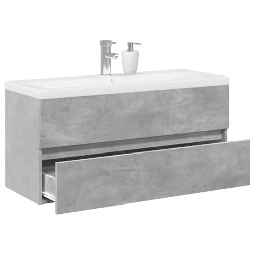WKIEQACO 2-teiliges Badmöbel-Set Beton Grau Holzwerkstoff Sets Badezimmer-Sets von WKIEQACO