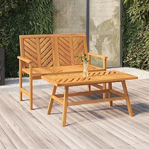 WKIEQACO 2-teiliges Garten-Lounge-Set Massivholz Akazie Outdoor Sitzgelegenheiten Outdoor-Bänke von WKIEQACO
