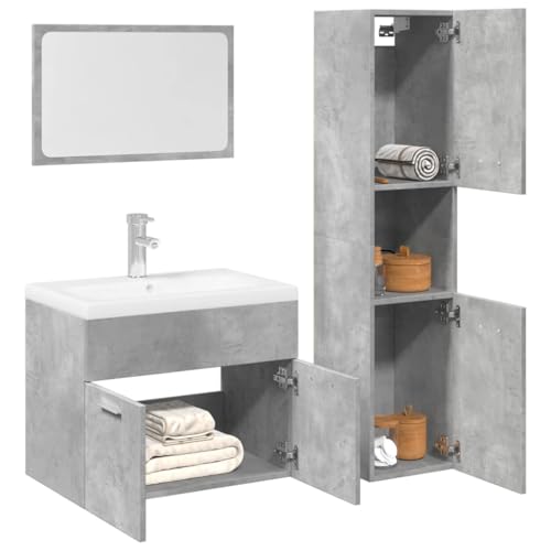 WKIEQACO 3-teiliges Badmöbel-Set Beton Grau Holzwerkstoff Sets Badezimmer-Sets von WKIEQACO