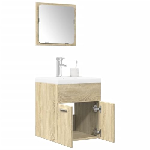 WKIEQACO 3-teiliges Badmöbel-Set Sonoma Eiche Engineered WoodSets Badezimmer-Sets von WKIEQACO