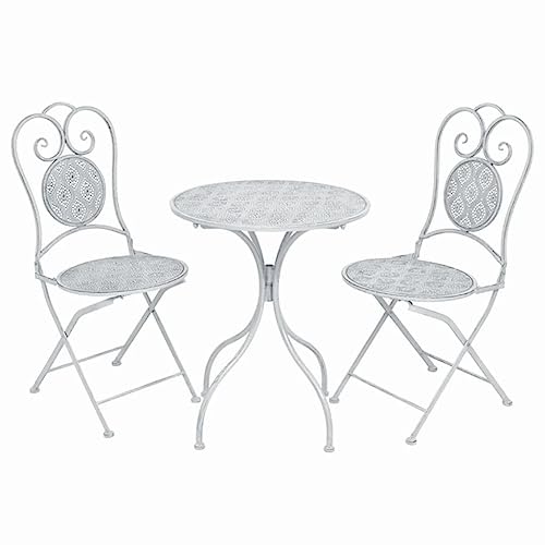 WKIEQACO 3-teiliges Bistro-Set Stahl grau weiß Outdoor Sets von WKIEQACO