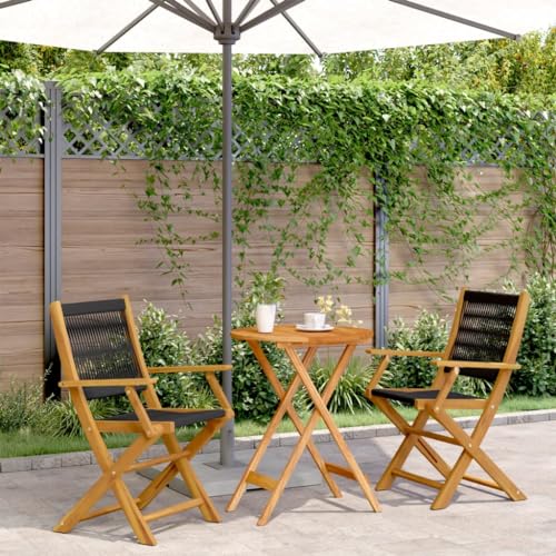 WKIEQACO 3-teiliges Bistro-Set aus schwarzem Polypropylen und Massivholz Outdoor Sets von WKIEQACO