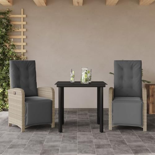 WKIEQACO 3-teiliges Bistro-Set mit Kissen hellgrau Poly Rattan Outdoor Sets von WKIEQACO