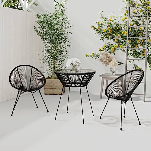 WKIEQACO 3-teiliges Esszimmer-Set für den Außenbereich, PVC, Rattan, schwarz, Outdoor-Sets WKIEQACO 3-teiliges Esszimmer-Set für den Außenbereich, PVC, Rattan, schwarz, Outdoor-Sets von WKIEQACO