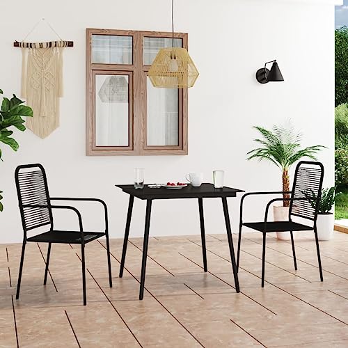 WKIEQACO 3-teiliges Garten-Esszimmer-Set, Baumwollseil und Stahl, schwarz, Outdoor-Sets von WKIEQACO