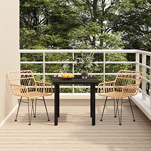 WKIEQACO 3-teiliges Garten-Esszimmer-Set, Poly-Rattan, Outdoor-Sets von WKIEQACO