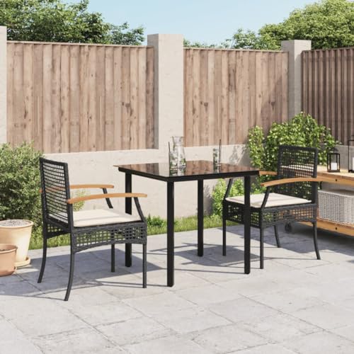 WKIEQACO 3-teiliges Garten-Esszimmer-Set mit Kissen, schwarzes Poly-Rattan, Outdoor-Sets WKIEQACO 3-teiliges Garten-Esszimmer-Set mit Kissen, schwarzes Poly-Rattan, Outdoor-Sets von WKIEQACO
