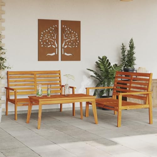 WKIEQACO 3-teiliges Garten-Lounge-Set Massivholz Akazie Outdoor Sets von WKIEQACO