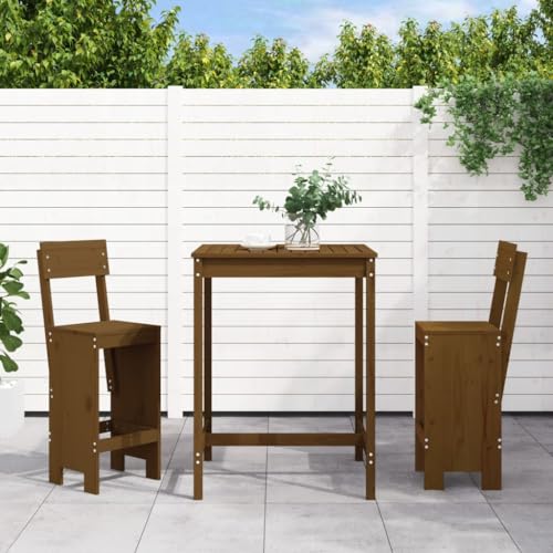WKIEQACO 3-teiliges Gartenbar-Set braun Massivholz Kiefer Outdoor Sets von WKIEQACO