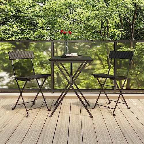 WKIEQACO 3-teiliges faltbares Bistro-Set, schwarz, Poly-Rattan, Outdoor-Sets von WKIEQACO