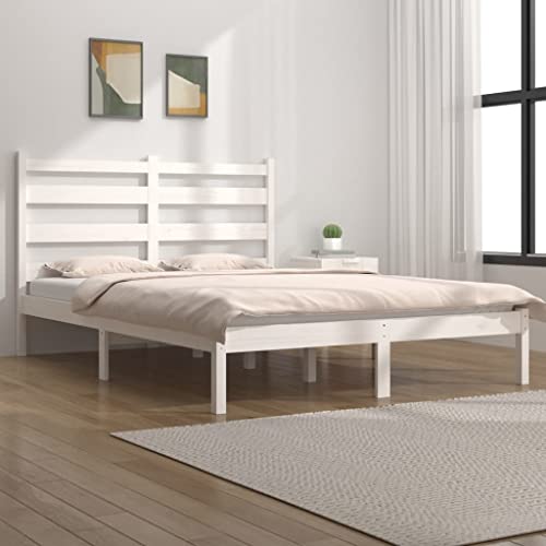 WKIEQACO 3103629 Bettgestell ohne Matratze weiß Massivholz 140x190 cm (809998+818421) von WKIEQACO