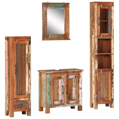WKIEQACO 4-teiliges Badezimmermöbel-Set aus Massivholz ReclaimedSets Badezimmer-Sets von WKIEQACO